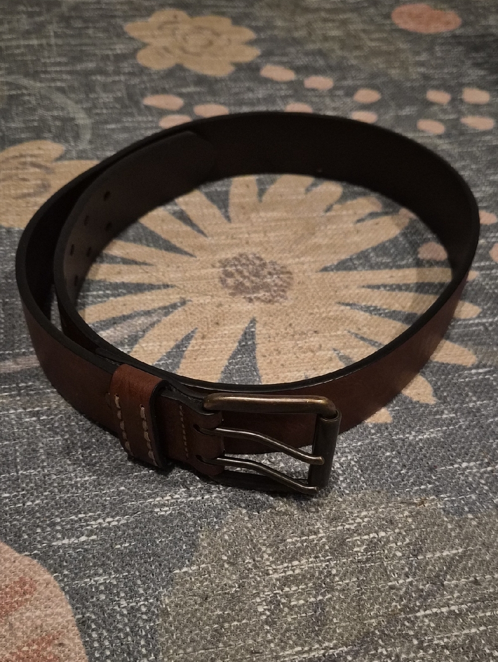 Men's Brown Leather Belt with Dark Metal Buckle